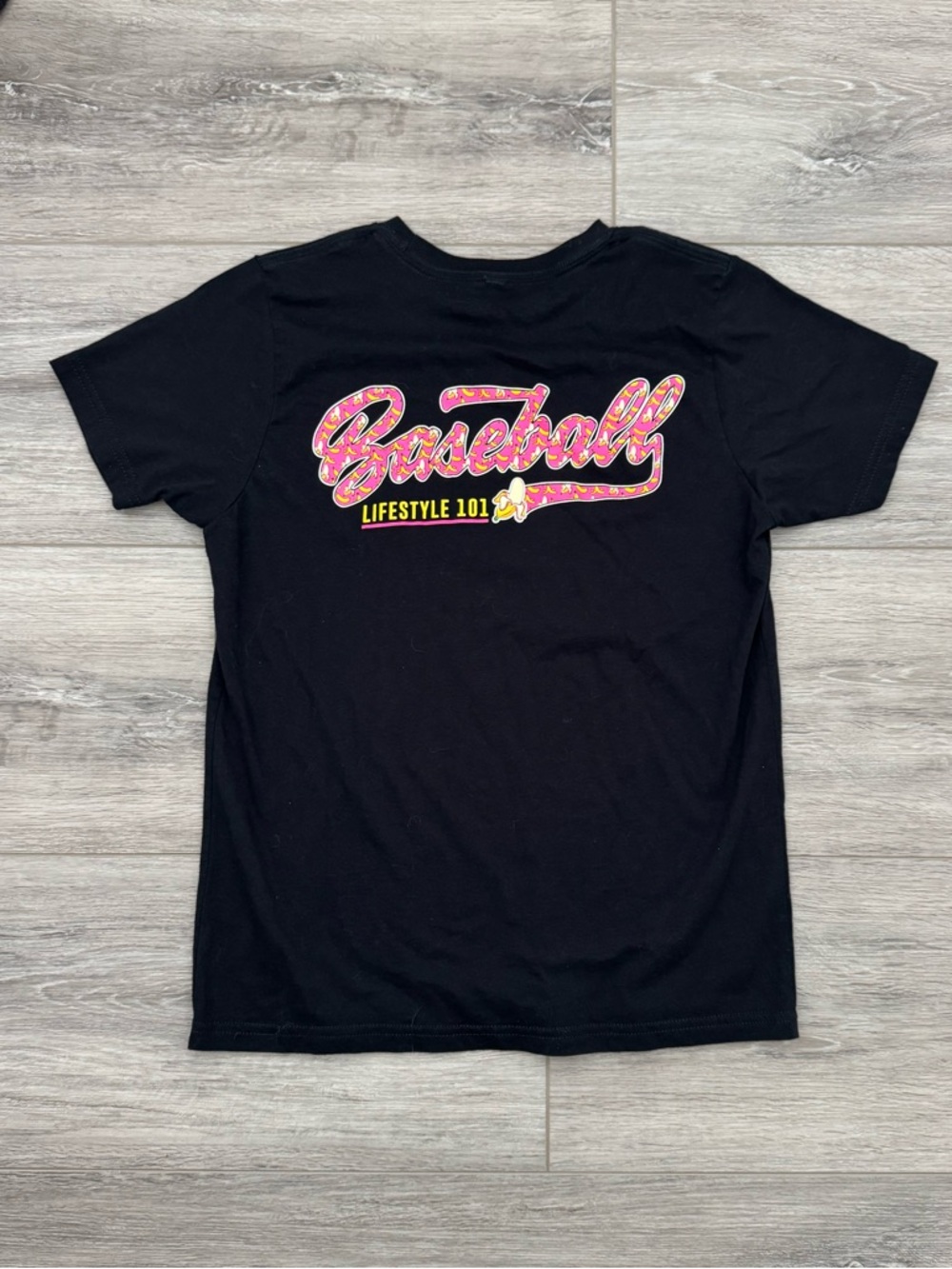 Baseball Lifestyle 101 Graphic Tee for Kids - Black with Pink Accent